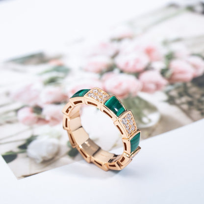 [Clover Jewelrys]SERPENTI RING PINK GOLD MALACHITE DIAMOND PAVED 4MM