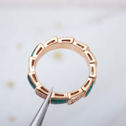 [Clover Jewelrys]SERPENTI RING PINK GOLD MALACHITE DIAMOND PAVED 4MM