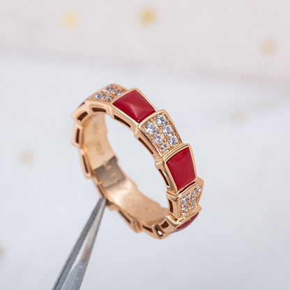 [Clover Jewelrys]SERPENTI RING PINK GOLD CARNELIAN DIAMOND PAVED 4MM