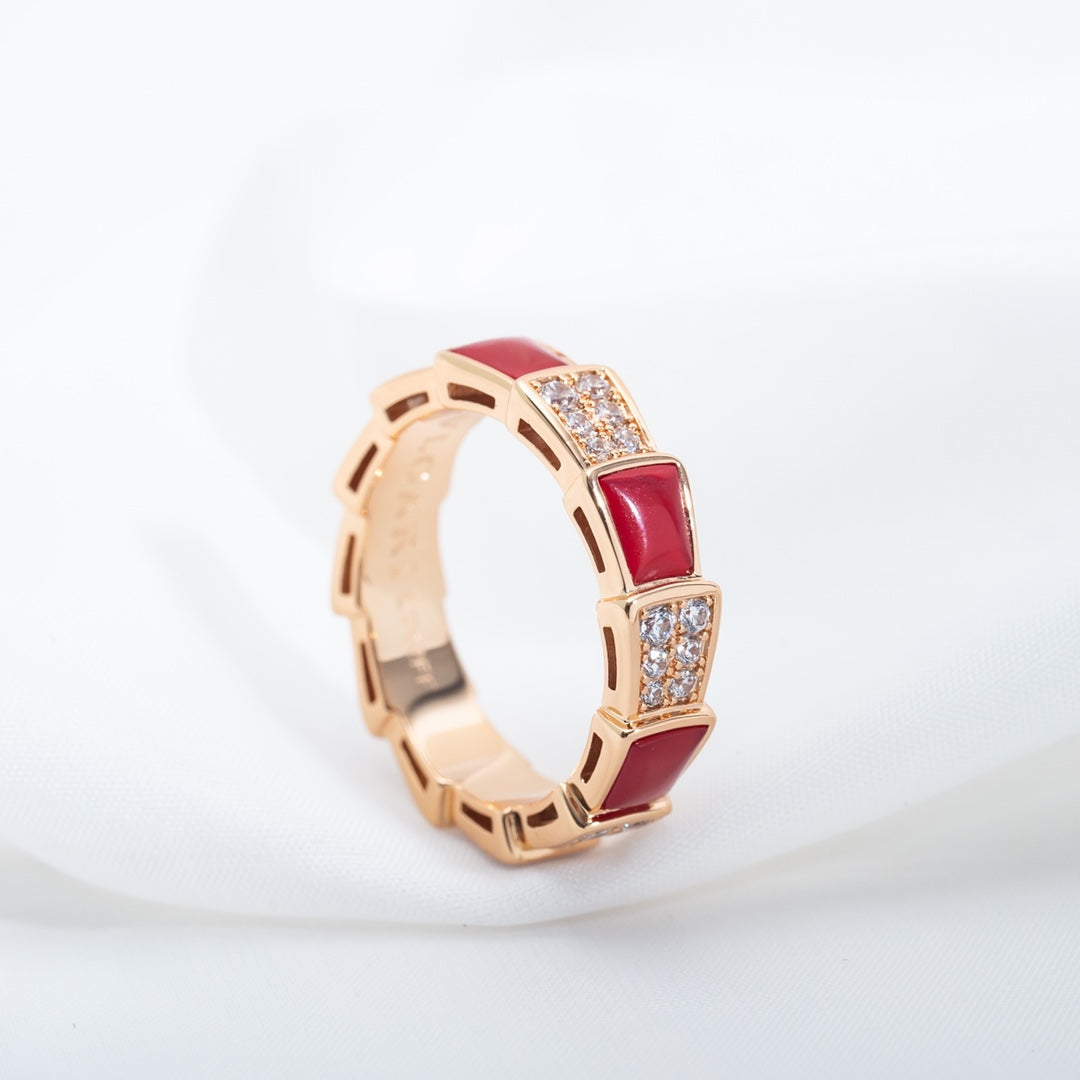 [Clover Jewelrys]SERPENTI RING PINK GOLD CARNELIAN DIAMOND PAVED 4MM