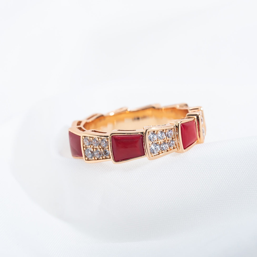 [Clover Jewelrys]SERPENTI RING PINK GOLD CARNELIAN DIAMOND PAVED 4MM