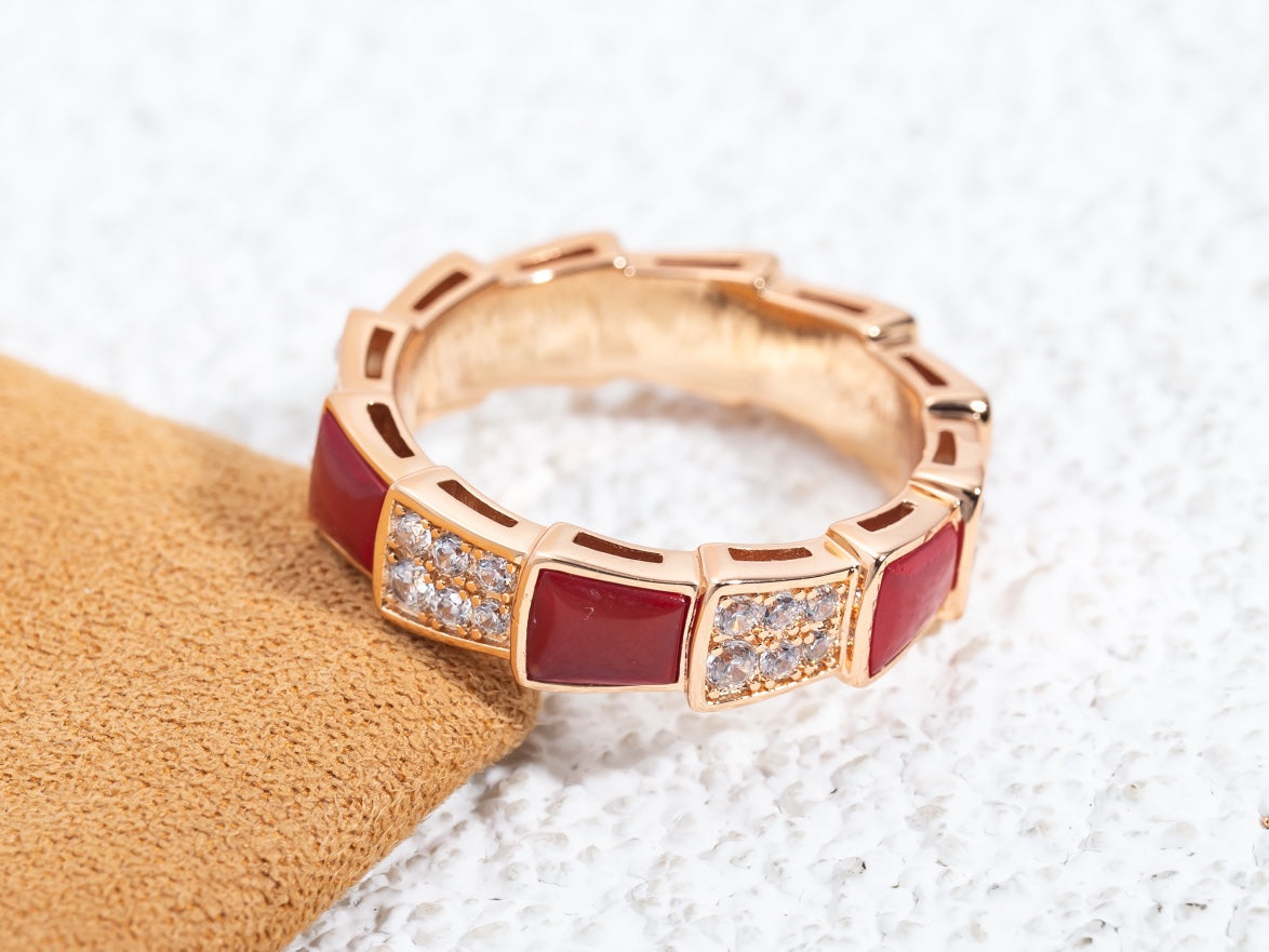 [Clover Jewelrys]SERPENTI RING PINK GOLD CARNELIAN DIAMOND PAVED 4MM