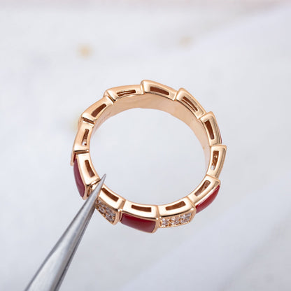 [Clover Jewelrys]SERPENTI RING PINK GOLD CARNELIAN DIAMOND PAVED 4MM