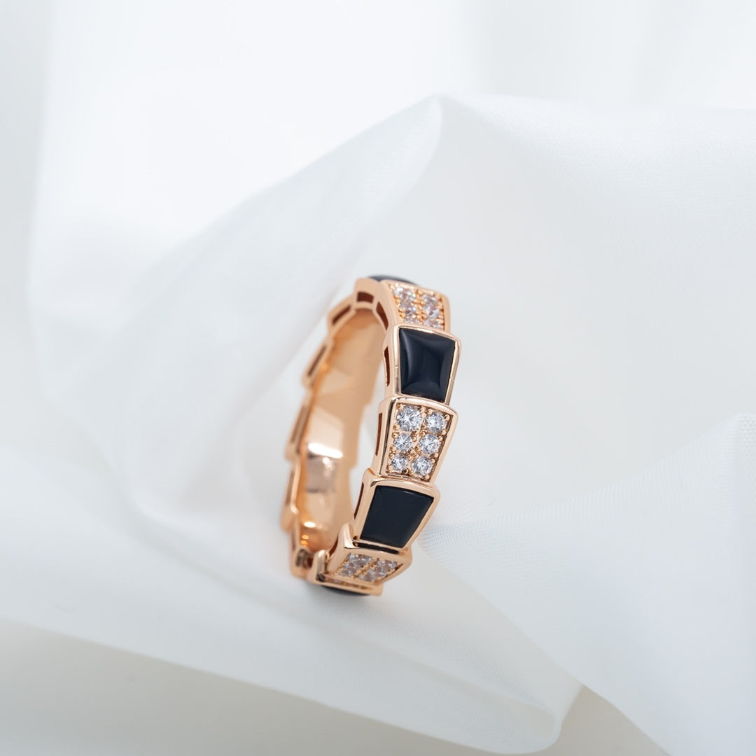 [Clover Jewelrys]SERPENTI RING PINK GOLD BLACK MOP DIAMOND PAVED 4MM