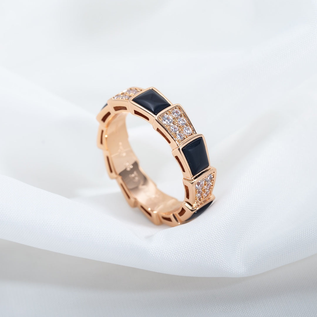 [Clover Jewelrys]SERPENTI RING PINK GOLD BLACK MOP DIAMOND PAVED 4MM