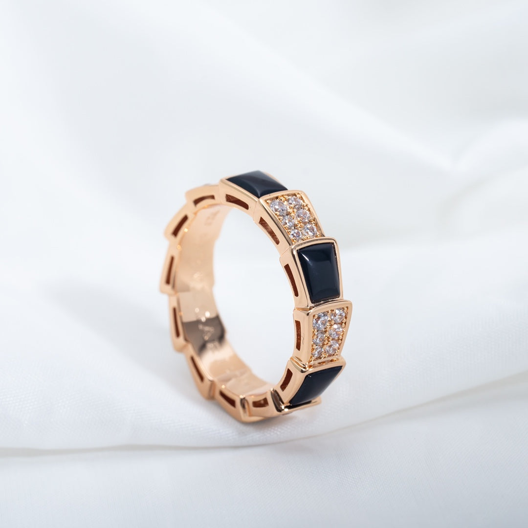 [Clover Jewelrys]SERPENTI RING PINK GOLD BLACK MOP DIAMOND PAVED 4MM