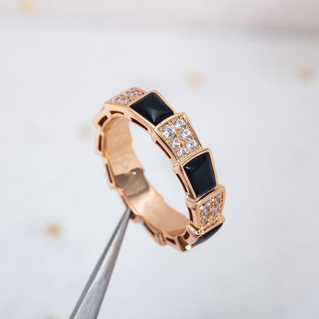 [Clover Jewelrys]SERPENTI RING PINK GOLD BLACK MOP DIAMOND PAVED 4MM