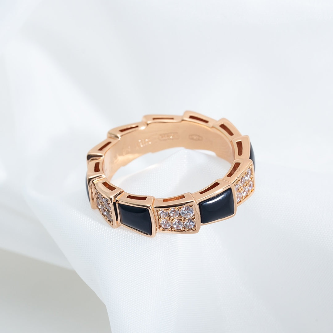 [Clover Jewelrys]SERPENTI RING PINK GOLD BLACK MOP DIAMOND PAVED 4MM