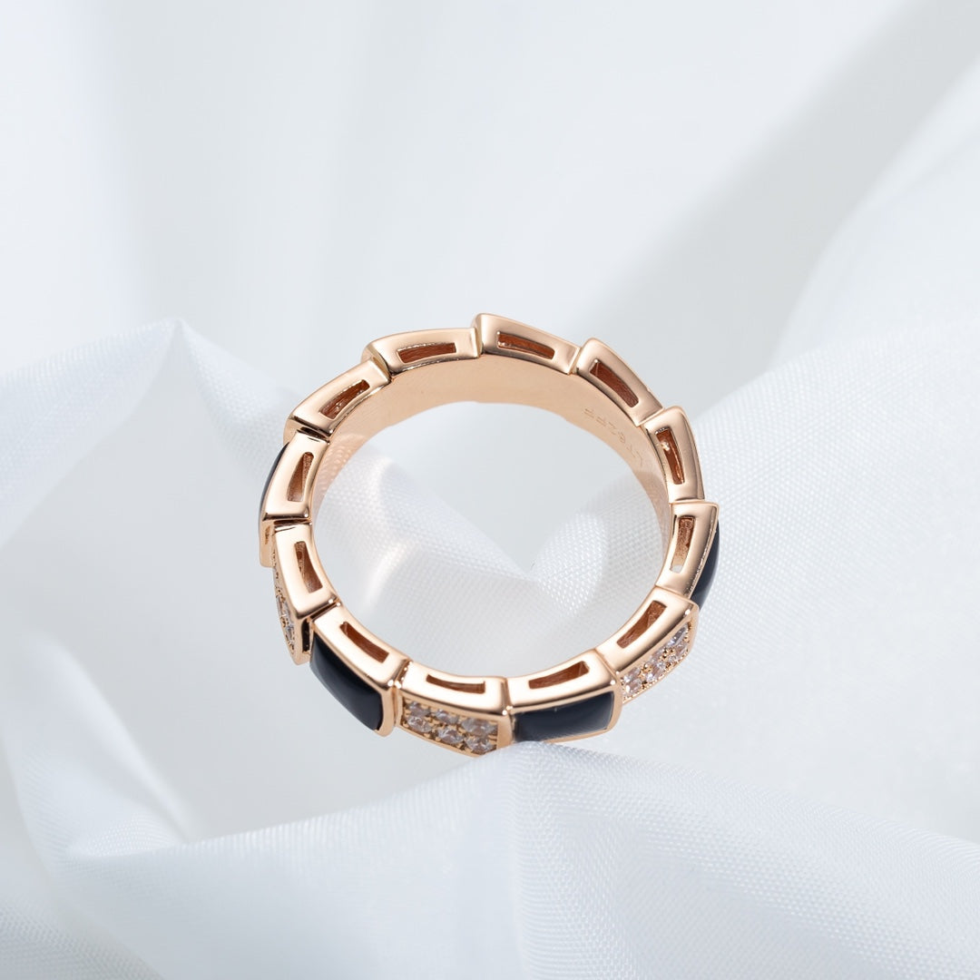 [Clover Jewelrys]SERPENTI RING PINK GOLD BLACK MOP DIAMOND PAVED 4MM