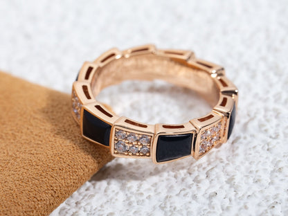 [Clover Jewelrys]SERPENTI RING PINK GOLD BLACK MOP DIAMOND PAVED 4MM