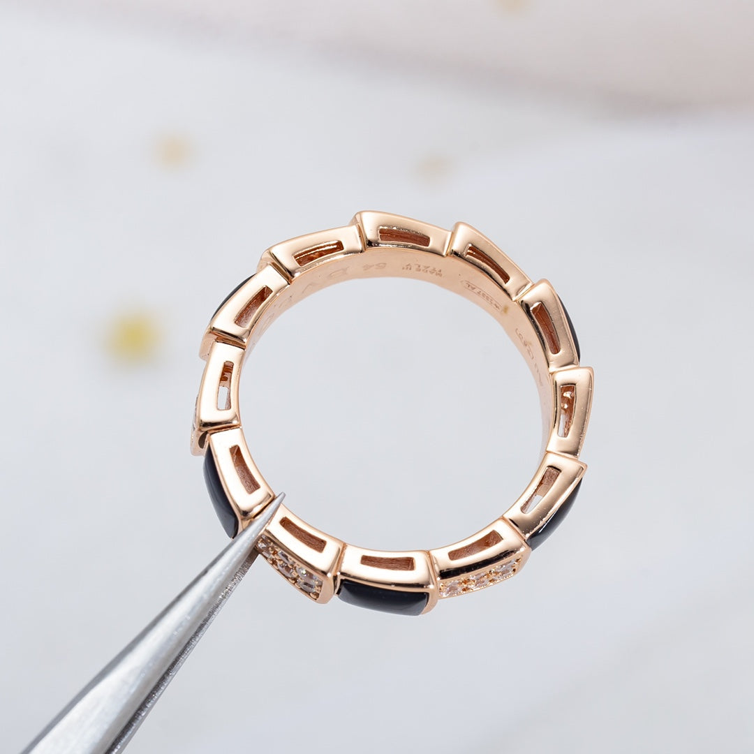 [Clover Jewelrys]SERPENTI RING PINK GOLD BLACK MOP DIAMOND PAVED 4MM