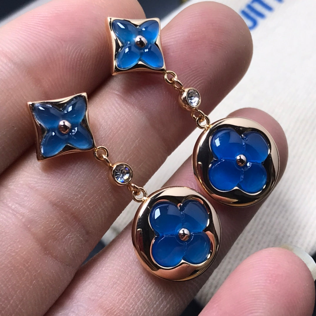 [Clover Jewelrys]STAR AND SUN AGATE DIAMOND EARRINGS