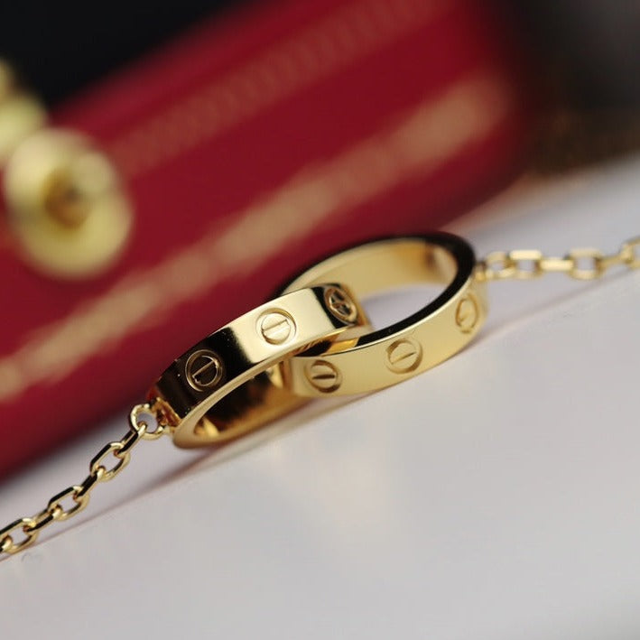 [Clover Jewelrys]LOVE NECKLACE DOUBLE RING GOLD