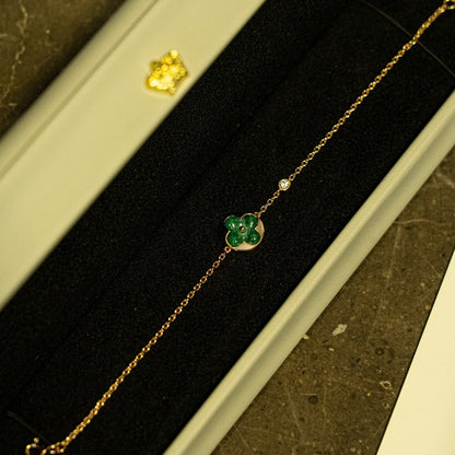 [Clover Jewelrys]SUN MALACHITE 1 DIAMOND PINK GOLD BRACELET