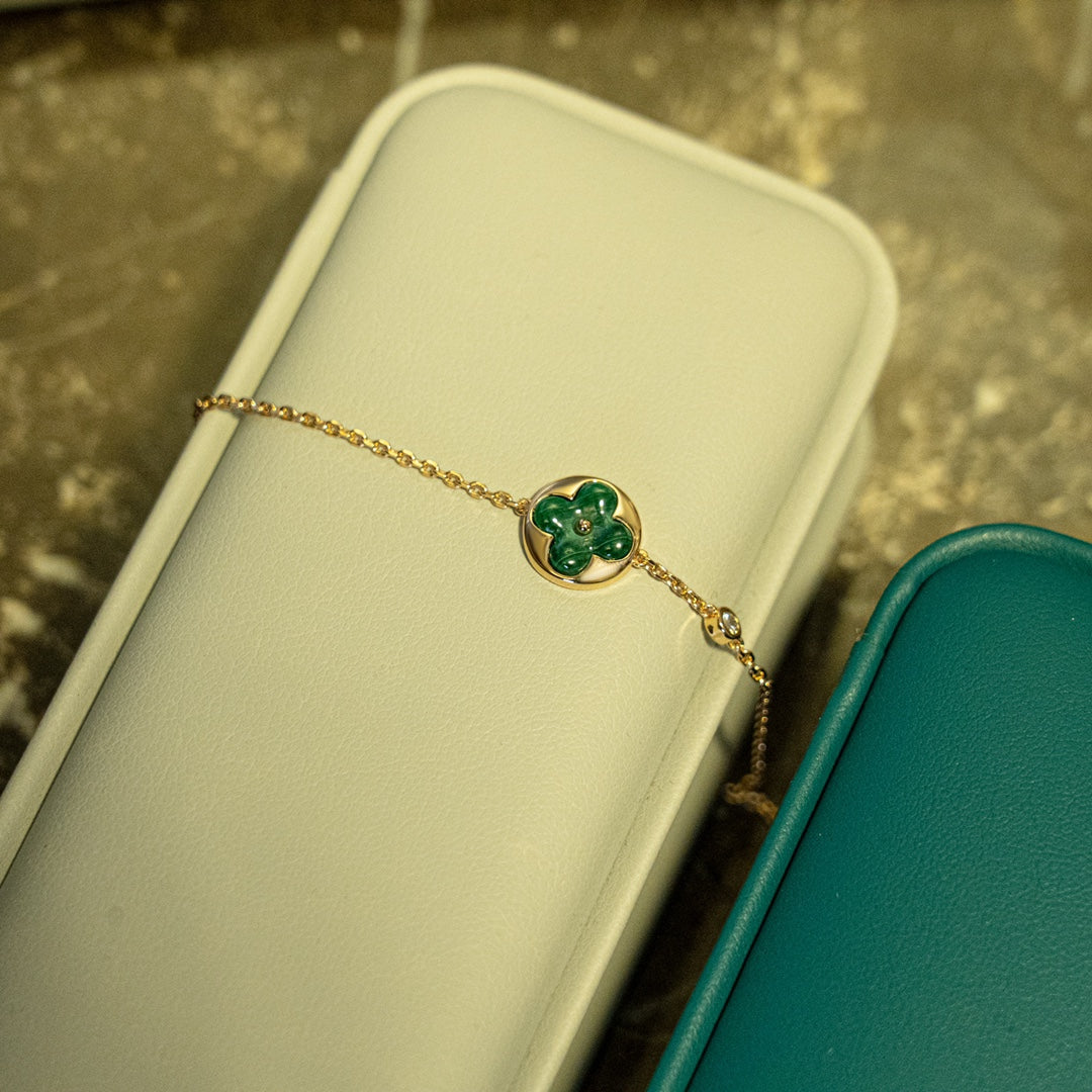 [Clover Jewelrys]SUN MALACHITE 1 DIAMOND PINK GOLD BRACELET