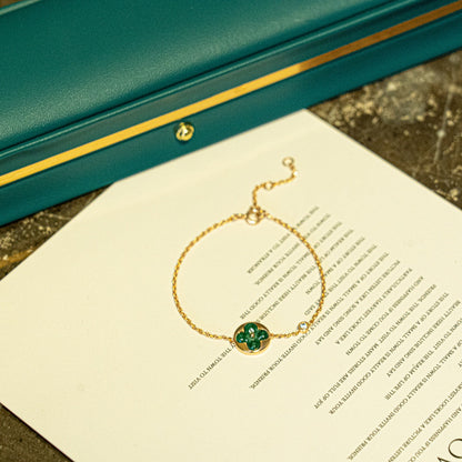 [Clover Jewelrys]SUN MALACHITE 1 DIAMOND PINK GOLD BRACELET