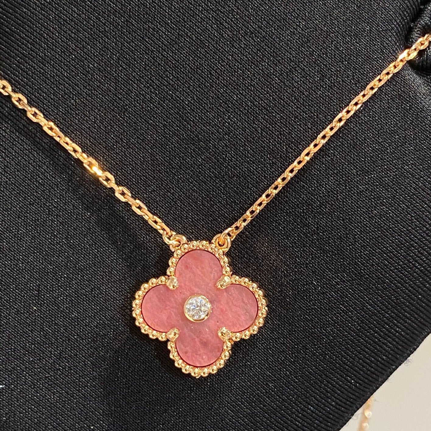 [Clover Jewelrys]CLOVER 15MM DIAMOND RHODONITE NECKLACE