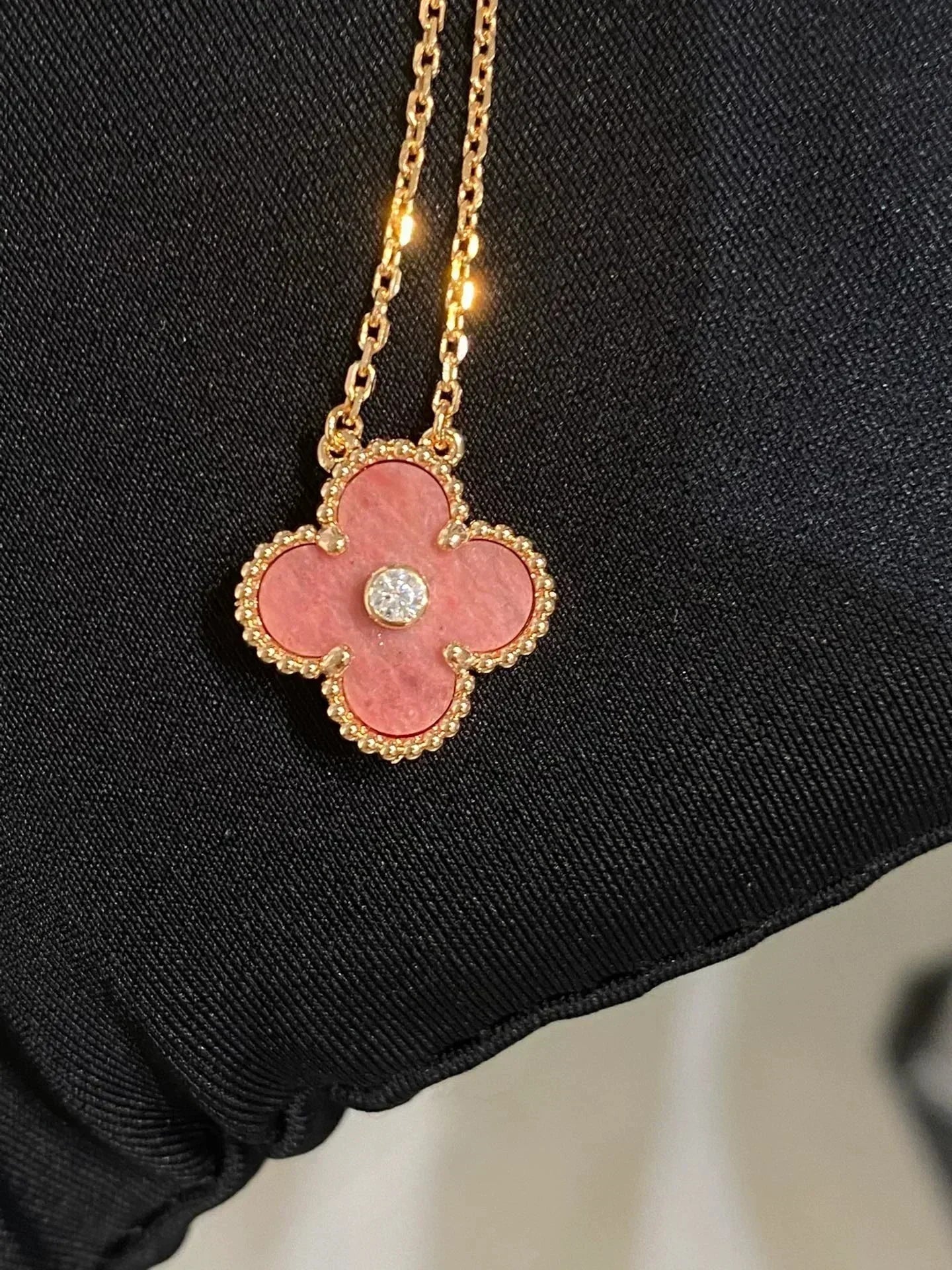 [Clover Jewelrys]CLOVER 15MM DIAMOND RHODONITE NECKLACE