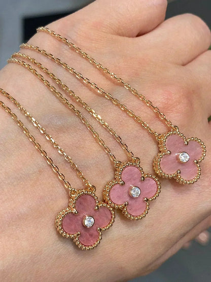 [Clover Jewelrys]CLOVER 15MM DIAMOND RHODONITE NECKLACE