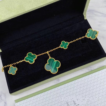 [Clover Jewelrys]MAGIC CLOVER MALACHITE GOLD BRACELET 5 MOTIFS