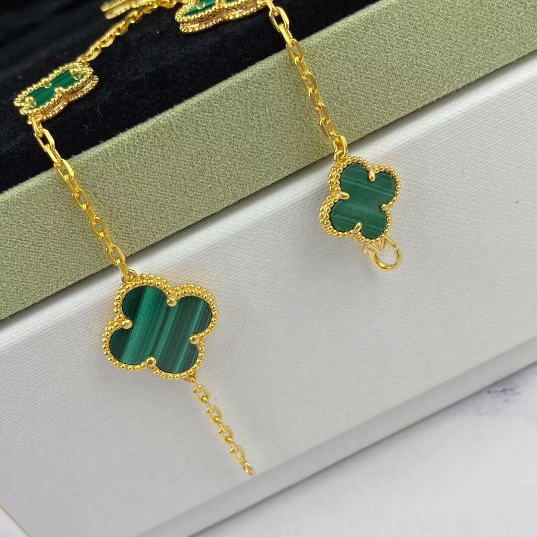 [Clover Jewelrys]MAGIC CLOVER MALACHITE GOLD BRACELET 5 MOTIFS