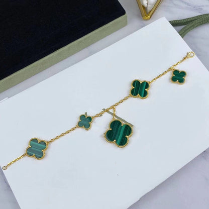 [Clover Jewelrys]MAGIC CLOVER MALACHITE GOLD BRACELET 5 MOTIFS