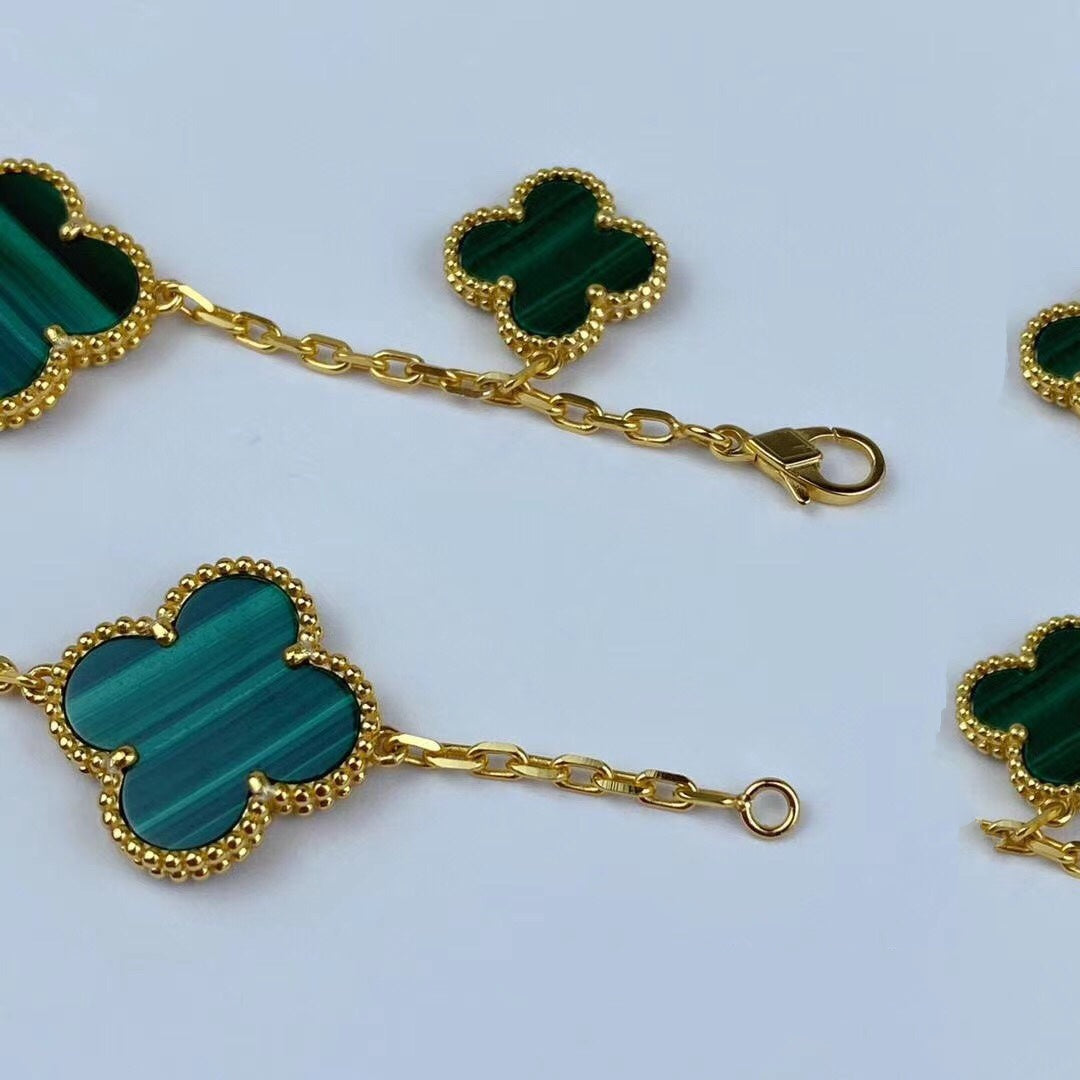 [Clover Jewelrys]MAGIC CLOVER MALACHITE GOLD BRACELET 5 MOTIFS