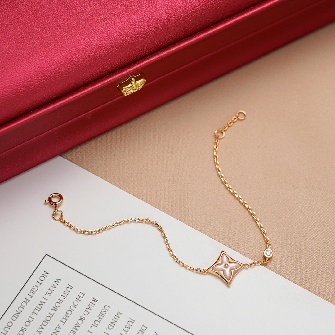 [Clover Jewelrys]STAR 1 DIAMOND PINK GOLD BRACELET