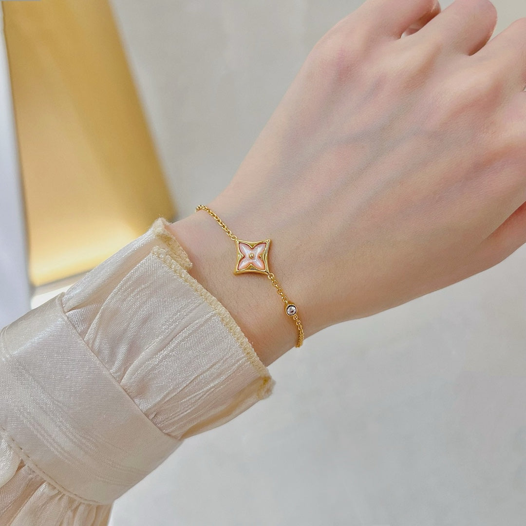 [Clover Jewelrys]STAR 1 DIAMOND PINK GOLD BRACELET