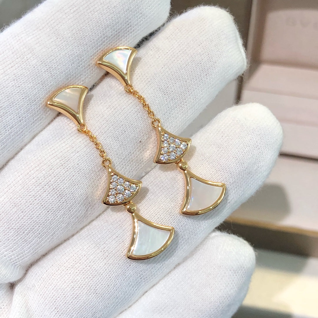 [Clover Jewelrys]DREAM EARRINGS 3 MOTIFS DIAMOND MOP PINK GOLD