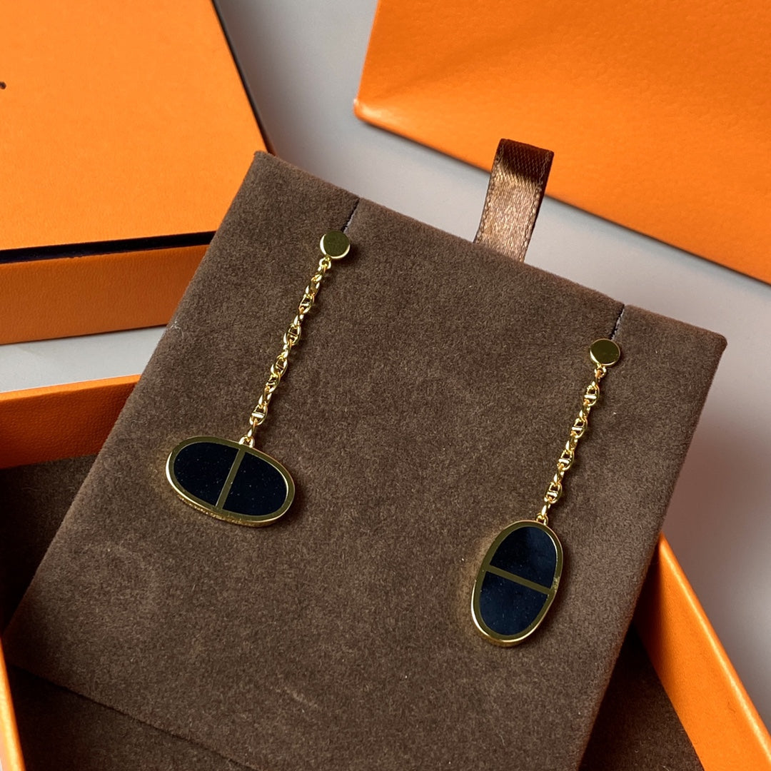 [Clover Jewelrys]CHAINE VERSO BLACK CERAMIC EARRINGS