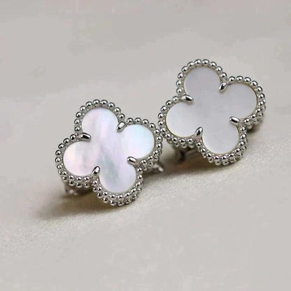 [Clover Jewelrys]CLOVER MEDIUM 1 MOTIFS  WHITE MOP EARRINGS SILVER