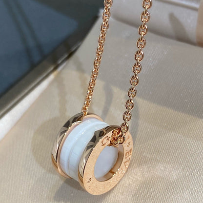 [Clover Jewelrys]ZERO 1 WHITE CERAMIC PINK GOLD NECKLACE