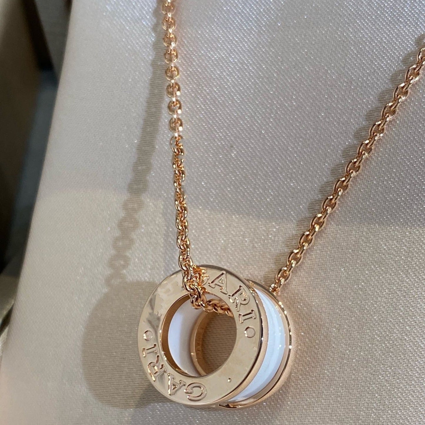 [Clover Jewelrys]ZERO 1 WHITE CERAMIC PINK GOLD NECKLACE