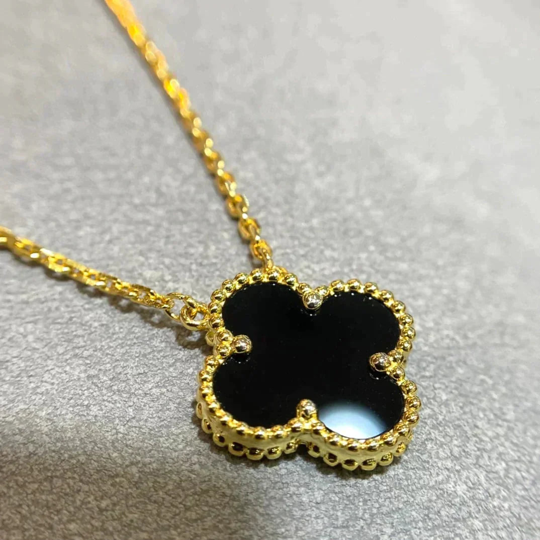 [Clover Jewelrys]CLOVER 15MM BLACK ONYX SINGLE FLOWER NECKLACE