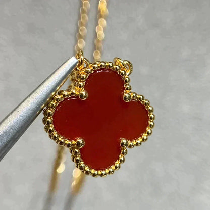 [Clover Jewelrys]CLOVER 15MM CARNELIAN SINGLE FLOWER NECKLACE