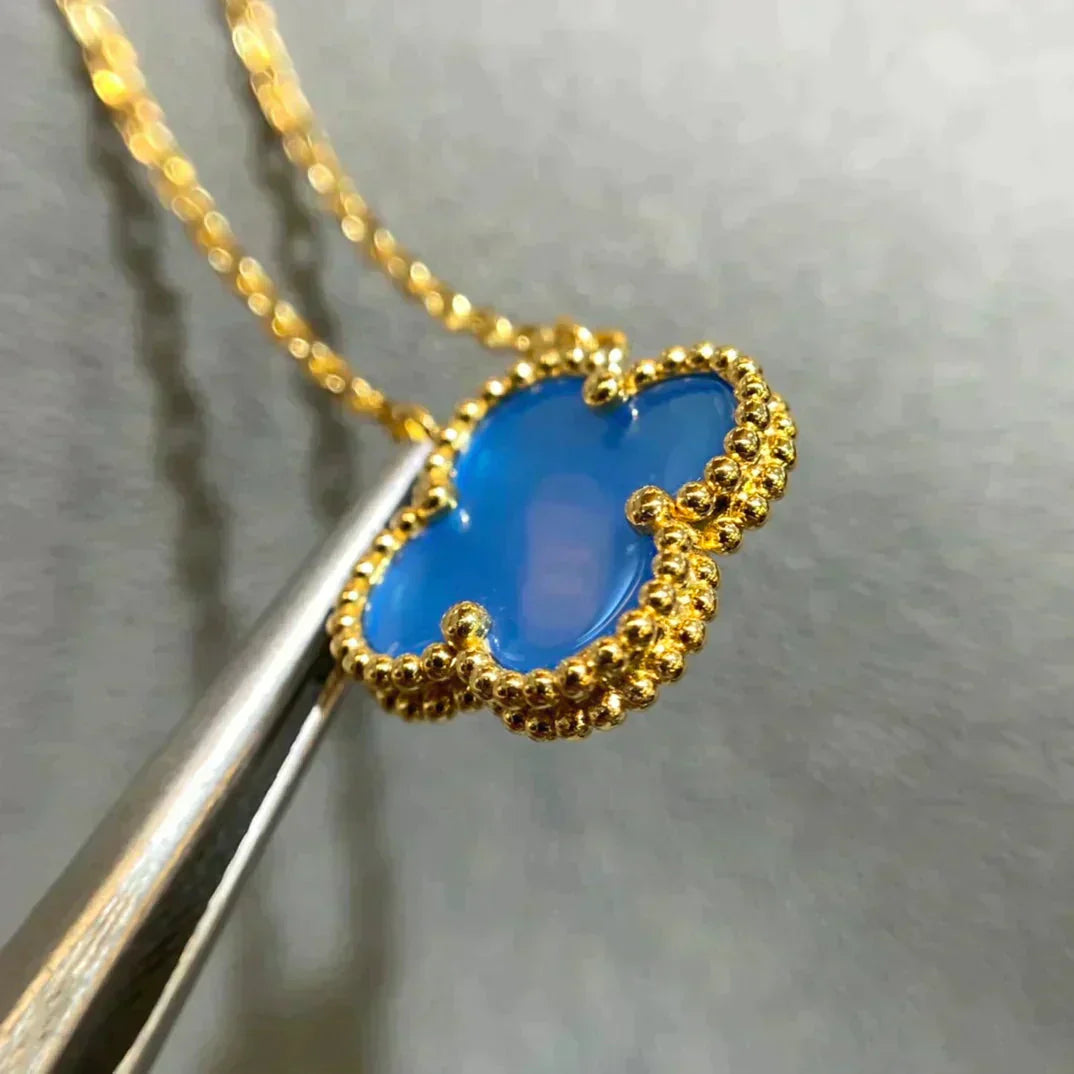 [Clover Jewelrys]CLOVER 15MM BLUE AGATE NECKLACE