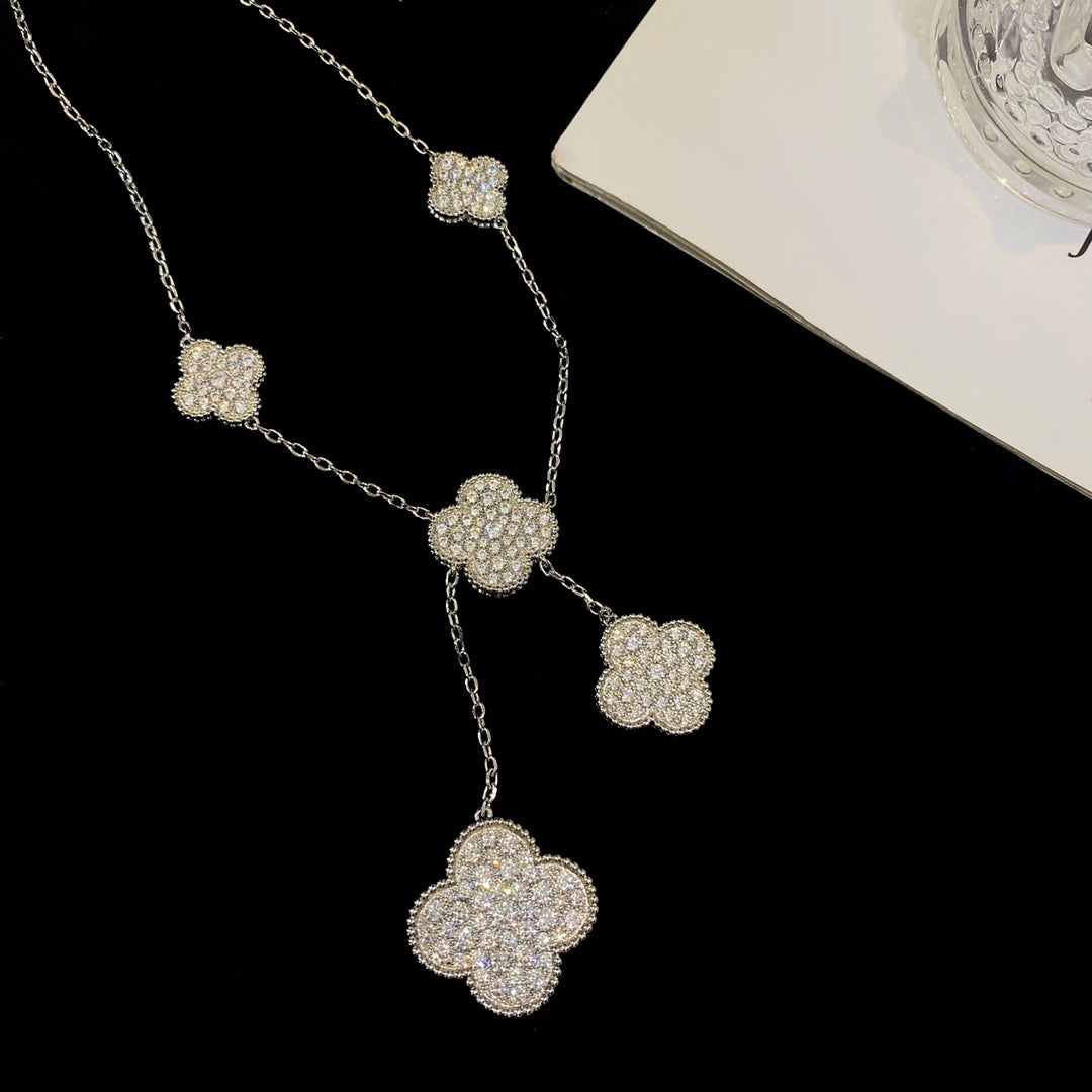 [Clover Jewelrys]CLOVER 5 MOTIFS SILVER DIAMONDS NECKLACE