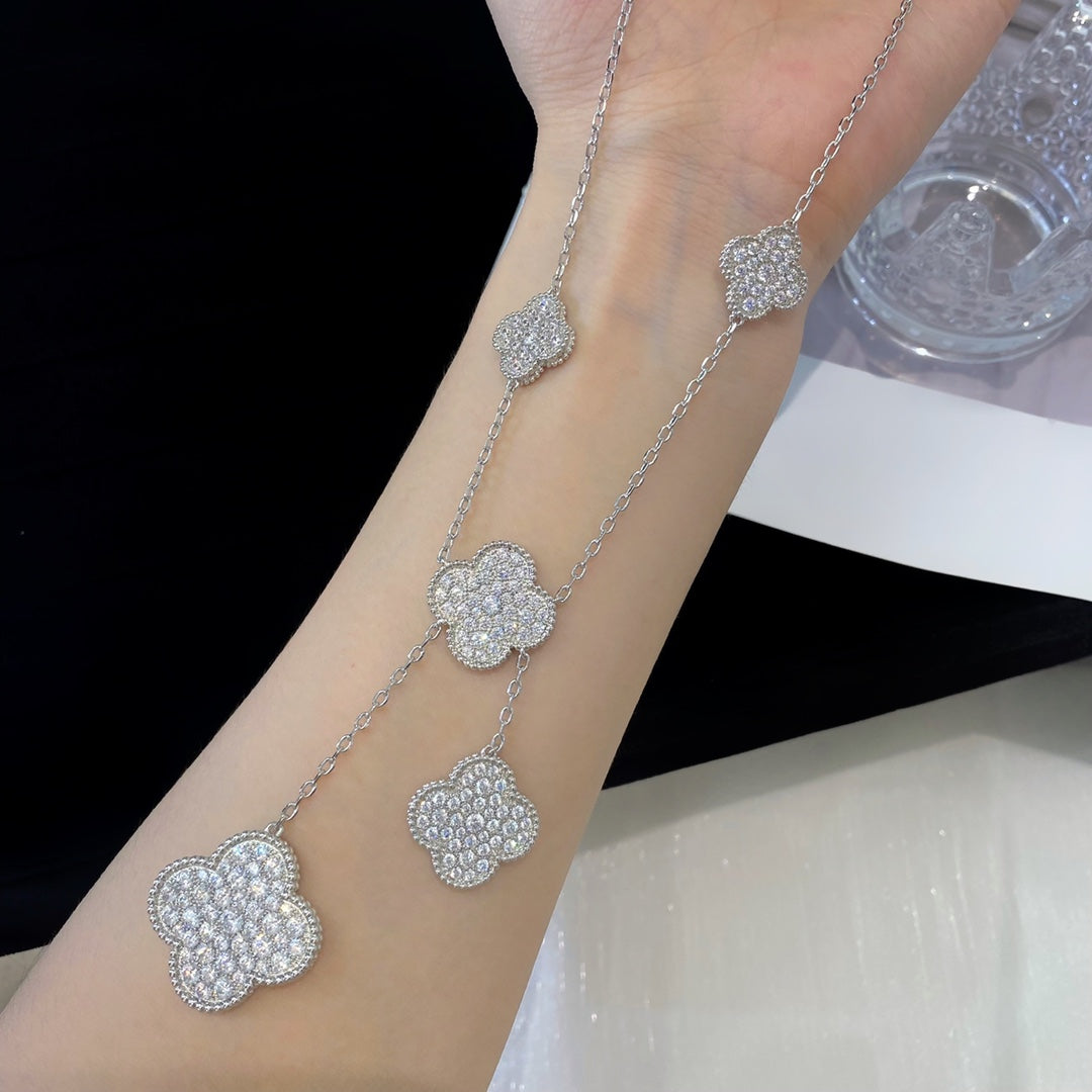 [Clover Jewelrys]CLOVER 5 MOTIFS SILVER DIAMONDS NECKLACE