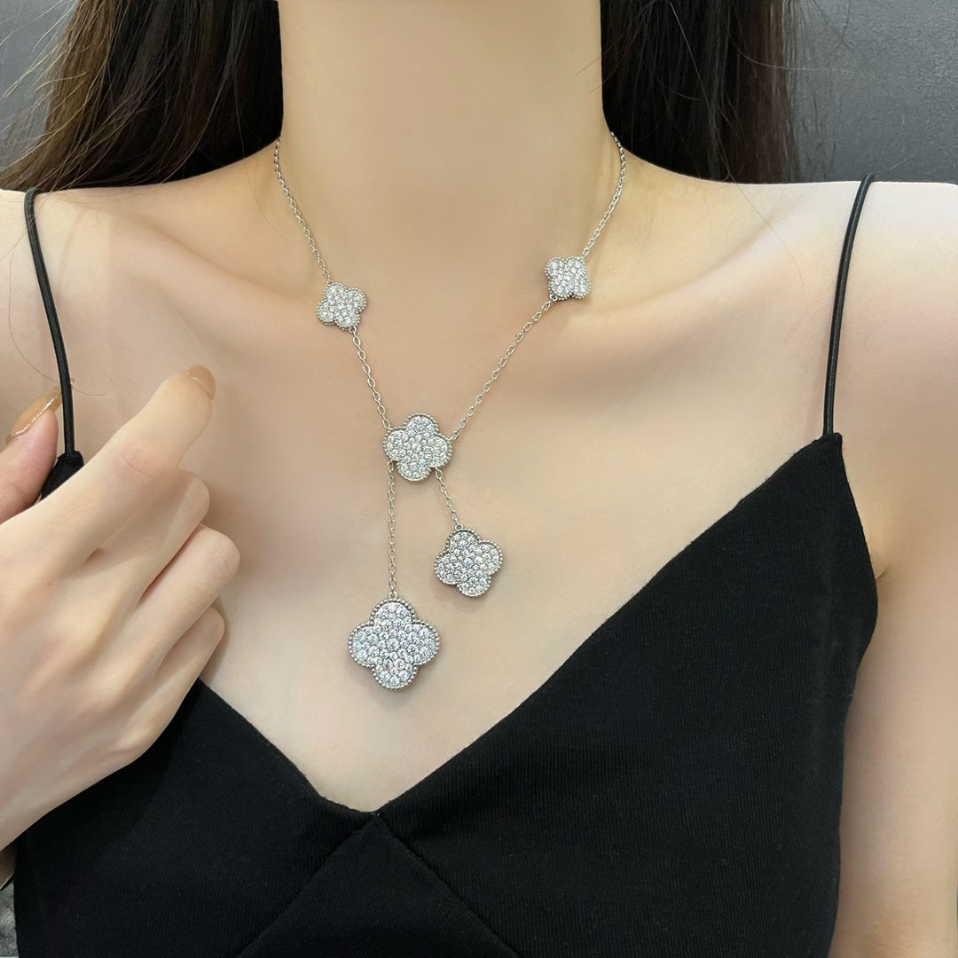 [Clover Jewelrys]CLOVER 5 MOTIFS SILVER DIAMONDS NECKLACE