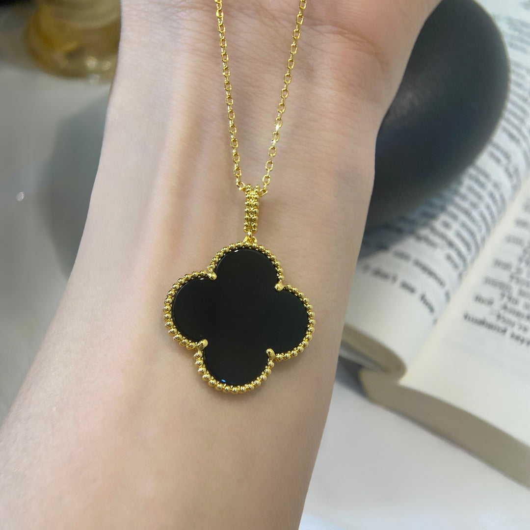 [Clover Jewelrys]CLOVER 25MM NECKLACE GOLD ONYX