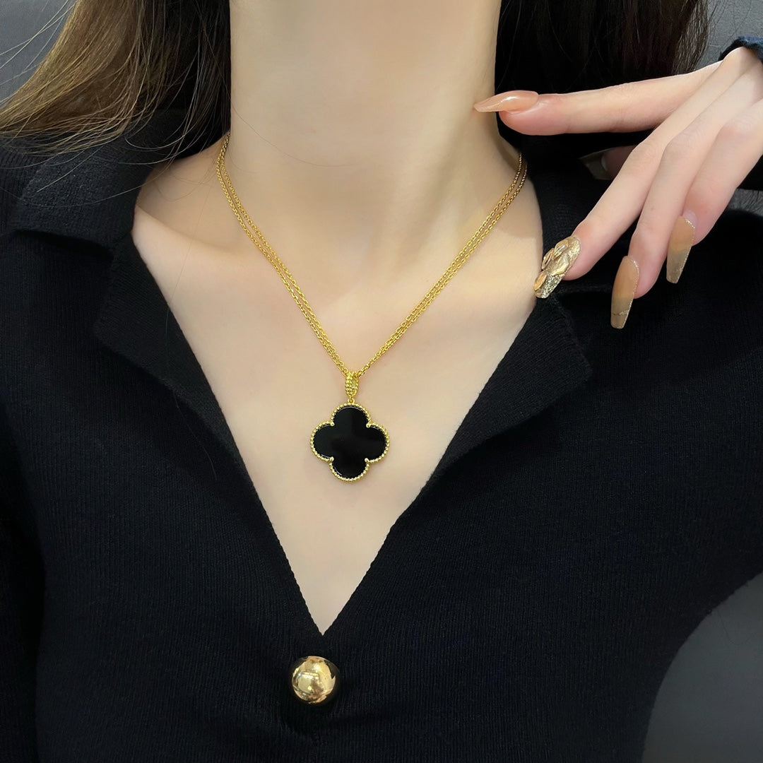 [Clover Jewelrys]CLOVER 25MM NECKLACE GOLD ONYX