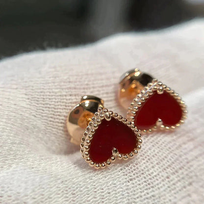 [Clover Jewelrys]HEART CARNELIAN STUD EARRINGS