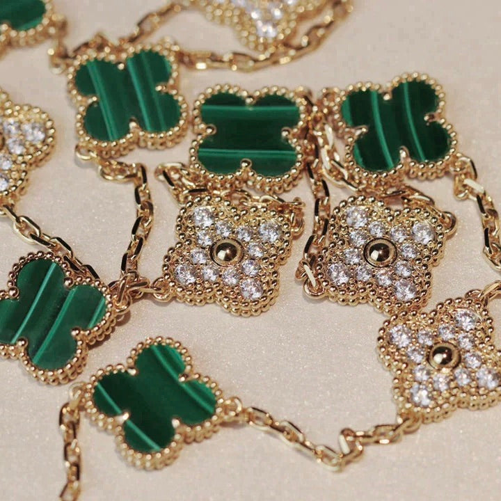 [Clover Jewelrys]CLOVER 20 MOTIFS MALACHITE DIAMOND NECKLACE