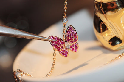 [Clover Jewelrys]BUTTERFLY RED DIAMOND ROSE GOLD NECKLACE