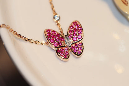 [Clover Jewelrys]BUTTERFLY RED DIAMOND ROSE GOLD NECKLACE