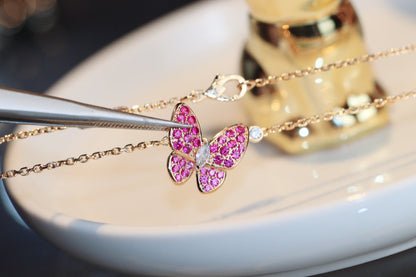 [Clover Jewelrys]BUTTERFLY RED DIAMOND ROSE GOLD NECKLACE