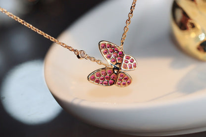 [Clover Jewelrys]BUTTERFLY RED DIAMOND ROSE GOLD NECKLACE