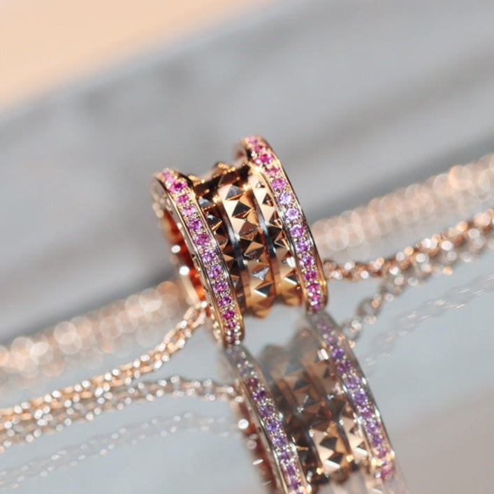 [Clover Jewelrys]ZERO 1 ROCK PINK GOLD PINK DIAMOND NECKLACE