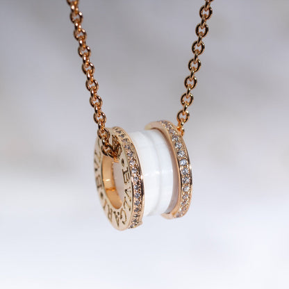 [Clover Jewelrys]ZERO 1 WHITE CERAMIC PINK GOLD DIAMOND NECKLACE